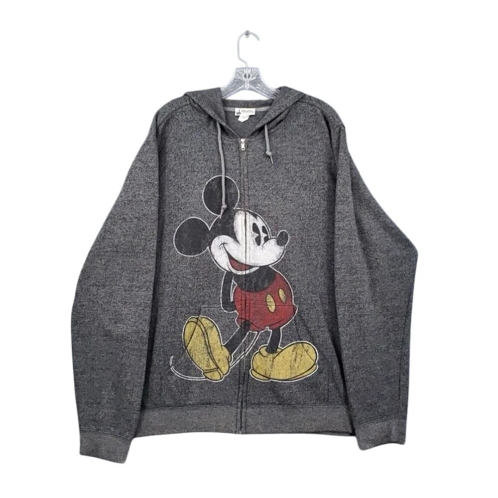 Disney Parks Men's Mickey Mouse Character Full Zip Hoodie Jacket Gray Size Small